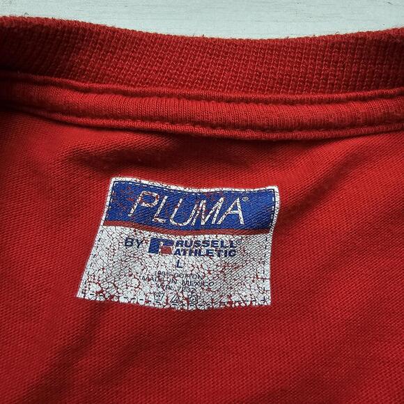 VINTAGE Germany Embroidered Red T-Shirt Pluma Men's LG - Picture 4 of 6